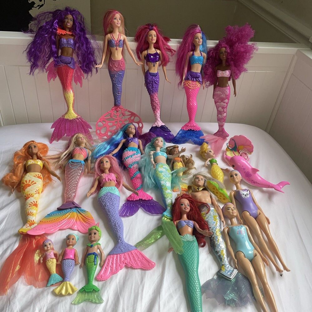 Lot Of 16 Barbie Mermaid Dolls, Dolphin, baby mermaid, boy mermaid, man mermaid